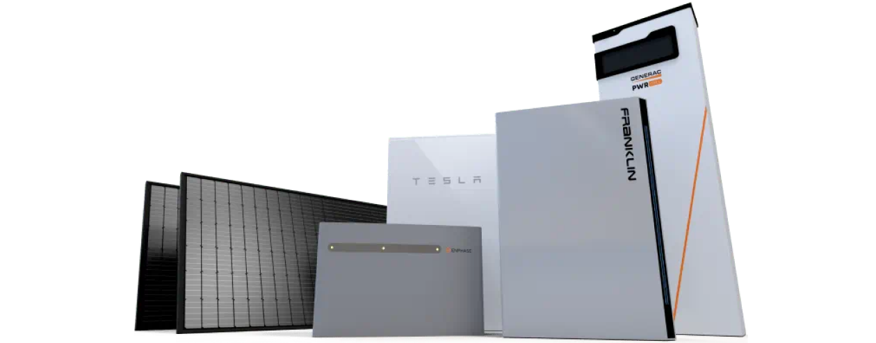 Solar panels and a collection of battery backup products from various retailers