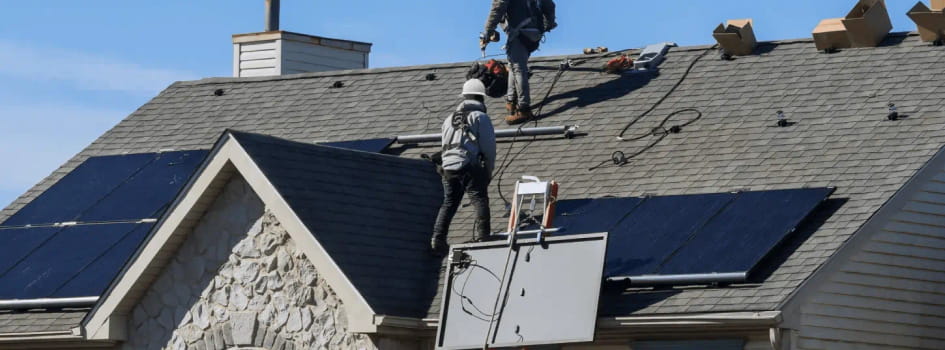 Sunnova Certified repair technicians removing solar panels from a home